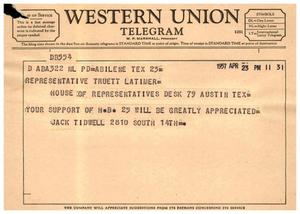 [Telegram from Jack Tidwell, April 23, 1957]