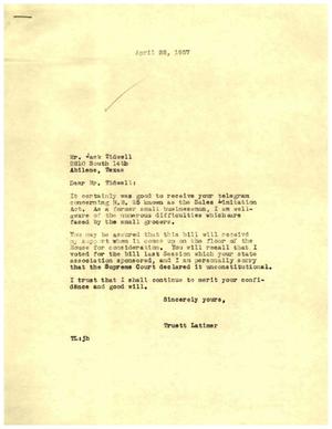 Primary view of object titled '[Letter from Truett Latimer to Jack Tidwell, April 25, 1957]'.