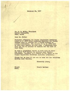 [Letter from Truett Latimer to Dr. W. R. White, February 26, 1957]