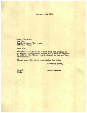 [Letter from Truett Latimer to Miss Jim Tartt, February 28, 1957]