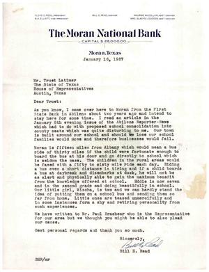 [Letter from Bill E. Read to Truett Latimer, January 16, 1957]