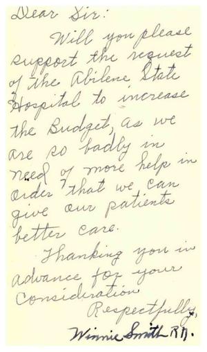 [Postcard from Winnie Smith to Truett Latimer, January 1957]