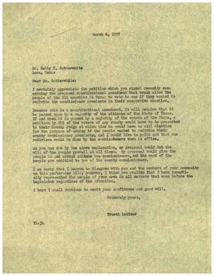 [Letter from Truett Latimer to Bobby C. Satterwhite, March 6, 1957]