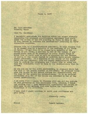 [Letter from Truett Latimer to John Stockton, March 4, 1957]