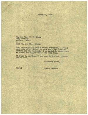 [Letter from Truett Latimer to Mr. and Mrs. M. M. Ricks, March 12, 1957]