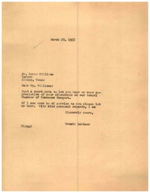[Letter from Truett Latimer to Loren Williams, March 28, 1955]