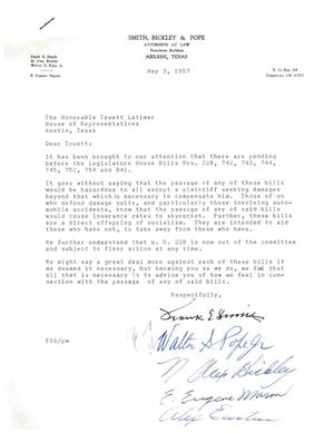 [Letter from Smith, Bickley & Pope to Truett Latimer, May 3, 1957]