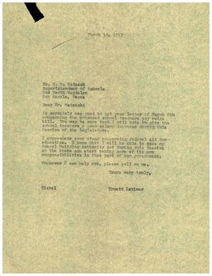 [Letter from Truett Latimer to G. B. Wadzeck, March 14, 1957]