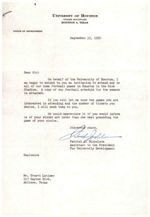 [Letter from Patrick J. Nicholson to Truett Latimer, September 15, 1956]