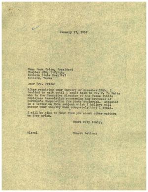 [Letter from Truett Latimer to Mrs. Rema Price, January 17, 1957]