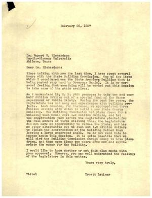 [Letter from Truett Latimer to Dr. Rupert N. Richardson, February 25, 1957]