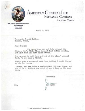 [Letter from Joe Smith to Truett Latimer, April 2, 1957]
