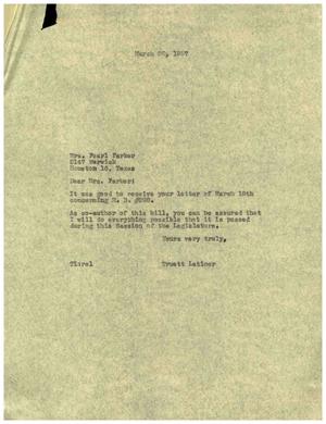 [Letter from Truett Latimer to Mrs. Pearl Parker, March 20, 1957]