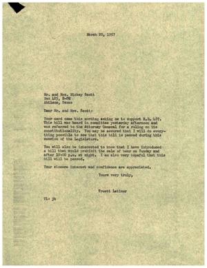 [Letter from Truett Latimer to Mr. and Mrs. Mickey Scott, March 20, 1957]