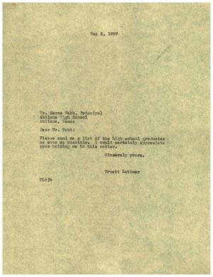[Letter from Truett Latimer to Escoe Webb, May 2, 1957]