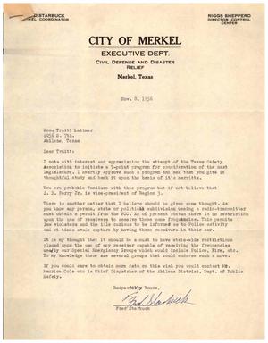 [Letter from Fred Starbuck to Truett Latimer, November 8, 1956]