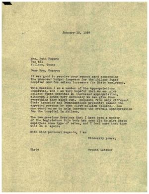 [Letter from Truett Latimer to Ruth Rogers, January 15, 1957]