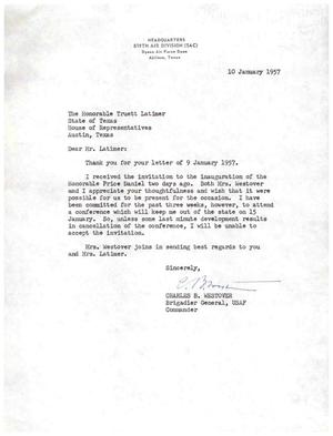 [Letter from Charles B. Westover to Truett Latimer, January 10, 1957]