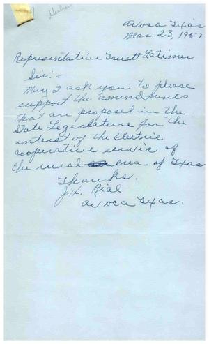 [Letter from J. H. Rial to Truett Latimer, March 23, 1957]