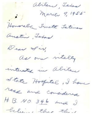 [Letter from Mrs. Gladys Wall to Truett Latimer, March 7, 1955]