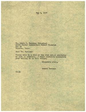 [Letter from Truett Latimer} to Edwin G. Perkins, May 3, 1957]