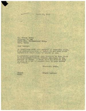 [Letter from Truett Latimer to George Nokes, March 11, 1957]