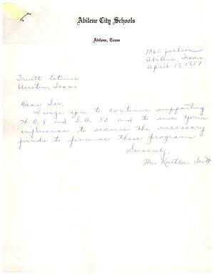 [Letter from Kathleen Scott to Truett Latimer, April 17, 1957]