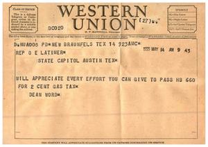 [Telegram from Dean Word, May 14, 1955]