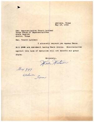 [Letter from Will Watson to Truett Latimer}, May 19, 1955]