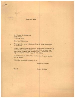 [Letter from Truett Latimer to Horace D. Wilkerson, April 21, 1955]