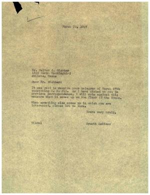 [Letter from Truett Latimer to Walter J. Richter, March 29, 1957]