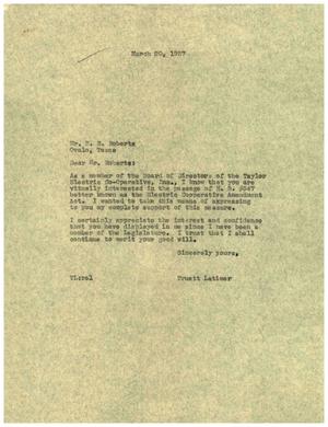 [Letter from Truett Latimer to H. R. Roberts, March 20, 1955]