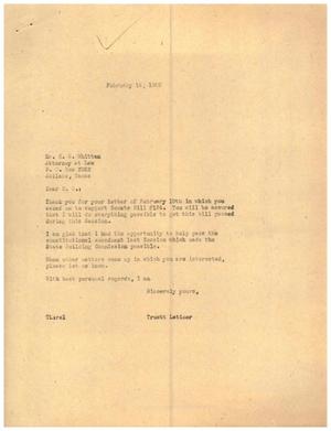 [Letter from Truett Latimer to C. G. Whitten, February 14, 1955]