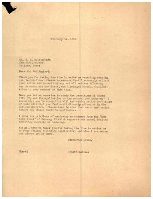 [Letter from Truett Latimer to J. K. Wallingford, February 11, 1955]