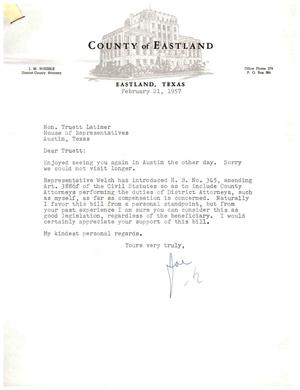 [Letter from J. M. Nuessle to Truett Latimer, February 21, 1957]