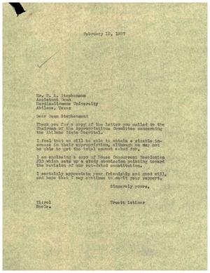 [Letter from Truett Latimer to W. A. Stephenson, February 18, 1957]