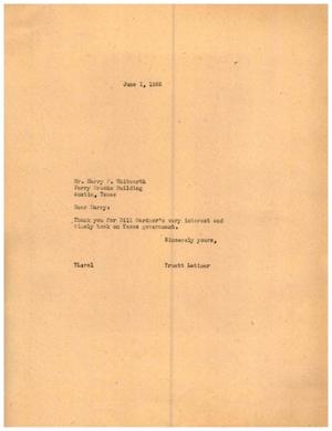 [Letter from Turett Latimer to Harry P. Whitworth, June 1, 1955]