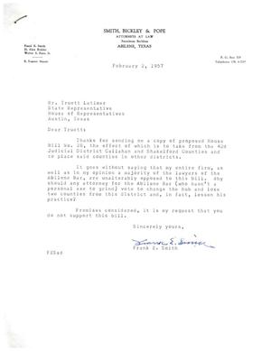 [Letter from Frank E. Smith to Truett Latimer, February 2, 1957]