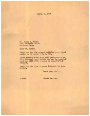 [Letter from Truett Latimer to James M. Tatum, April 9, 1955]