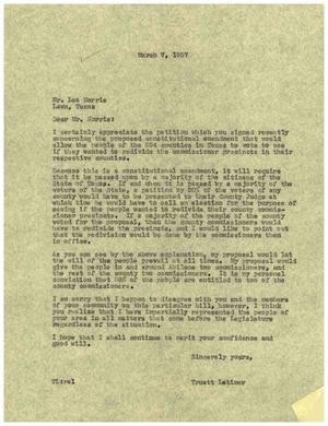 [Letter from Truett Latimer to Leo Norris, March 7, 1957]