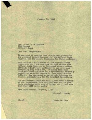 [Letter from Truett Latimer to Norma L. Neighbours, January 15, 1957]