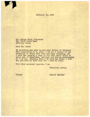 [Letter from Truett Latimer to Briggs Todd, February 19, 1957]