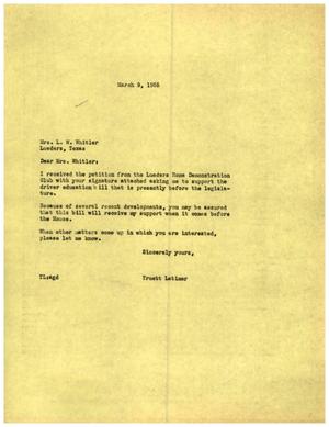 [Letter from Truett Latimer to Mrs. L. W. Whitier, March 9, 1955]