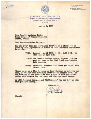 [Letter from J. D. Wheeler to Truett Latimer, April 5, 1955]