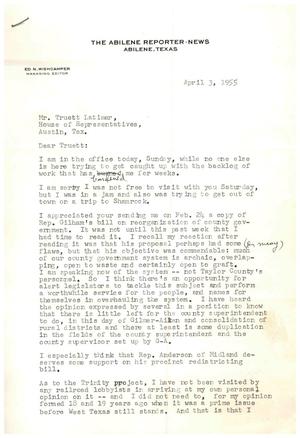 [Letter from {Ed N. Wishcamper to Truett Latimer, April 3, 1955]