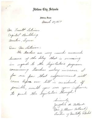 [Letter from Josephine B. Tallant to Truett Latimer, March 27, 1957]