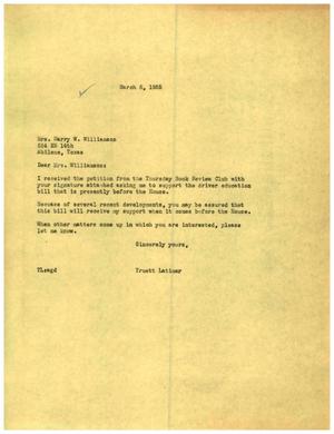 [Letter from Truett Latimer to Mrs. Harry W. Williamson, March 8, 1955]