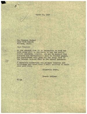[Letter from Truett Latimer to Preston Parker, March 31, 1955]