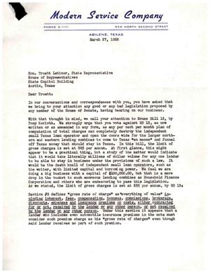 [Letter from W. F. Riley to Truett Latimer, March 27, 1958]