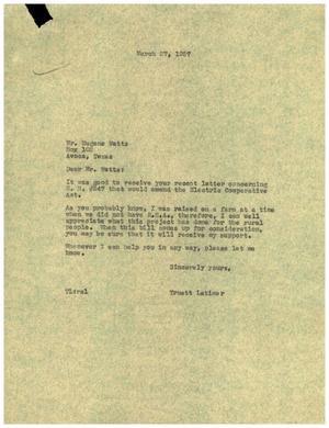 [Letter from Truett Latimer to Eugene Watts, March 27, 1957]
